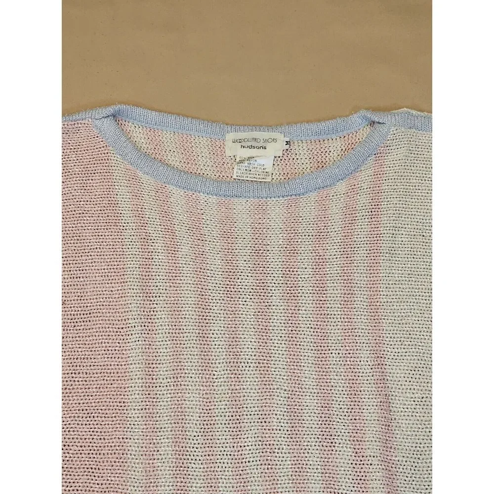 WoodwardShops Hudsons Silk‎ Blend Pink Striped Sleeveless Womens Top Medium